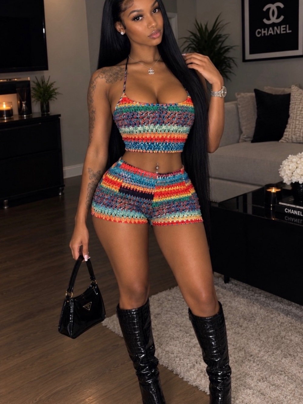 Multicolor Crochet High-Rise Women’s Shorts